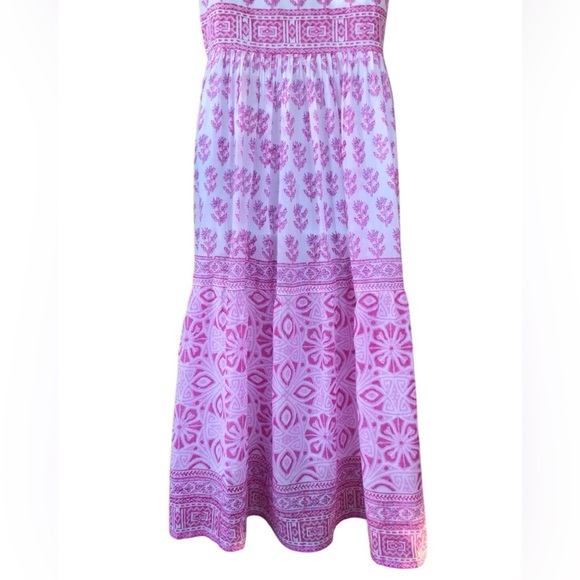 Bella Tu Nikki Pink Purple Hand Block Printed Floral Maxi Dress - Picture 5 of 8